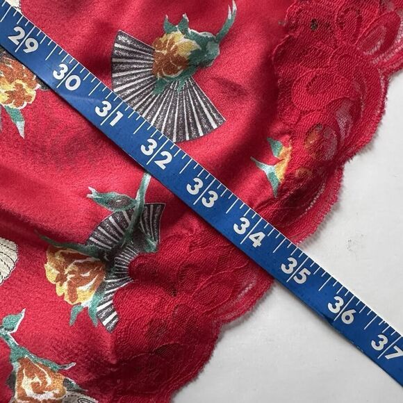 Vintage Delicates Chemise Slip Nightie Satin Lace Fans Red Womens Size Large - Picture 10 of 10